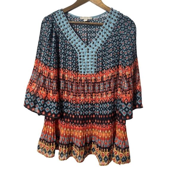 Woman Within Accordion Style Tunic 18/20 Multicolor‎ Aztec Print - Picture 1 of 6